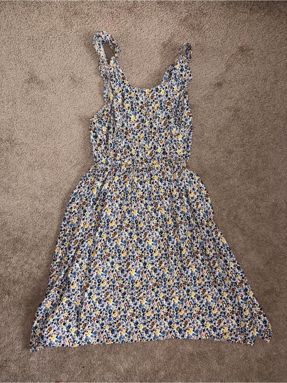 Floral Sleeveless Summer Dress in Blue and Yellow